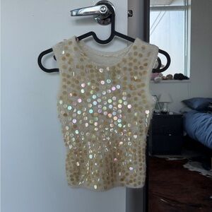Girls Cream Sequin Tank Top - Brand:
